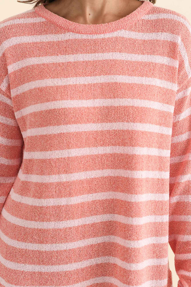 Bradford Coral Stripe Knit Top,Brunette model,alt text|model:Cara image 6