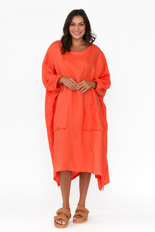 Bradshaw Orange Linen Pocket Dress thumbnail 6