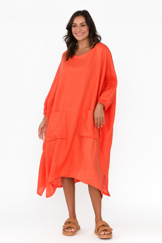 Bradshaw Orange Linen Pocket Dress