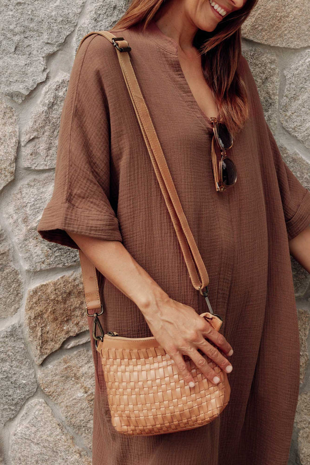 Bray Tan Woven Crossbody Bag