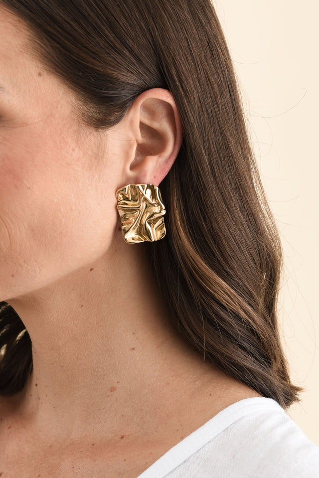 Bray Gold Square Earrings image 2