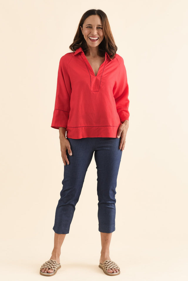 Brayden Red Collared Blouse,Full Body,Brunette model,alt text|model:Cara image 2