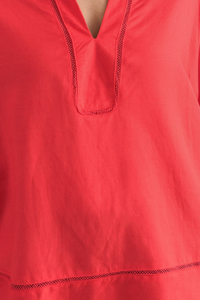 Brayden Red Collared Blouse,Detail,Brunette model,alt text|model:Cara image 5