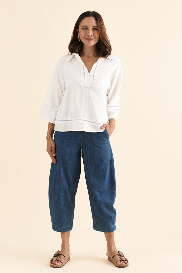 Brayden White Collared Blouse,Full Body,Brunette model,alt text|model:Cara image 6