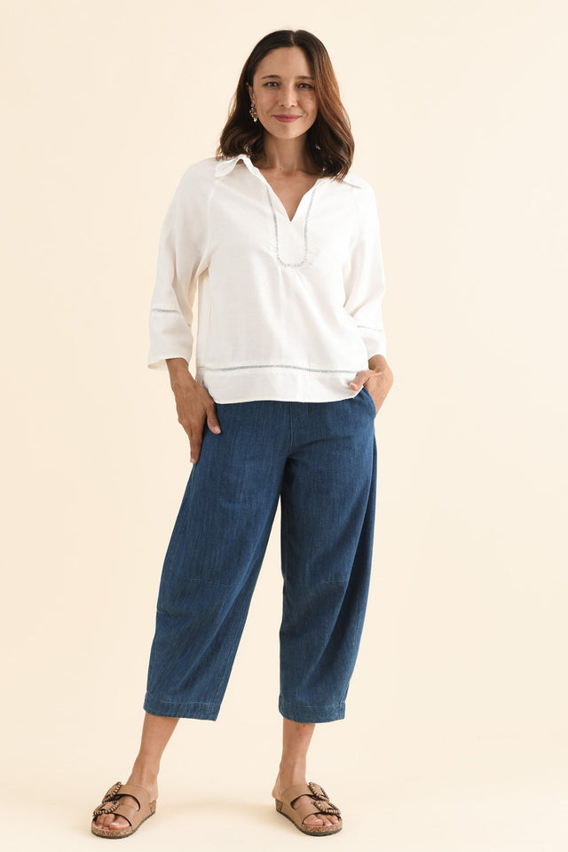 Brayden White Collared Blouse,Full Body,Brunette model,alt text|model:Cara image 2
