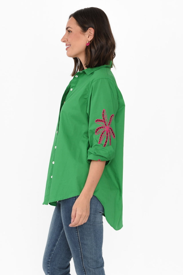 Briella Green Palm Cotton Shirt,Brunette model,alt text|model:MJ image 5