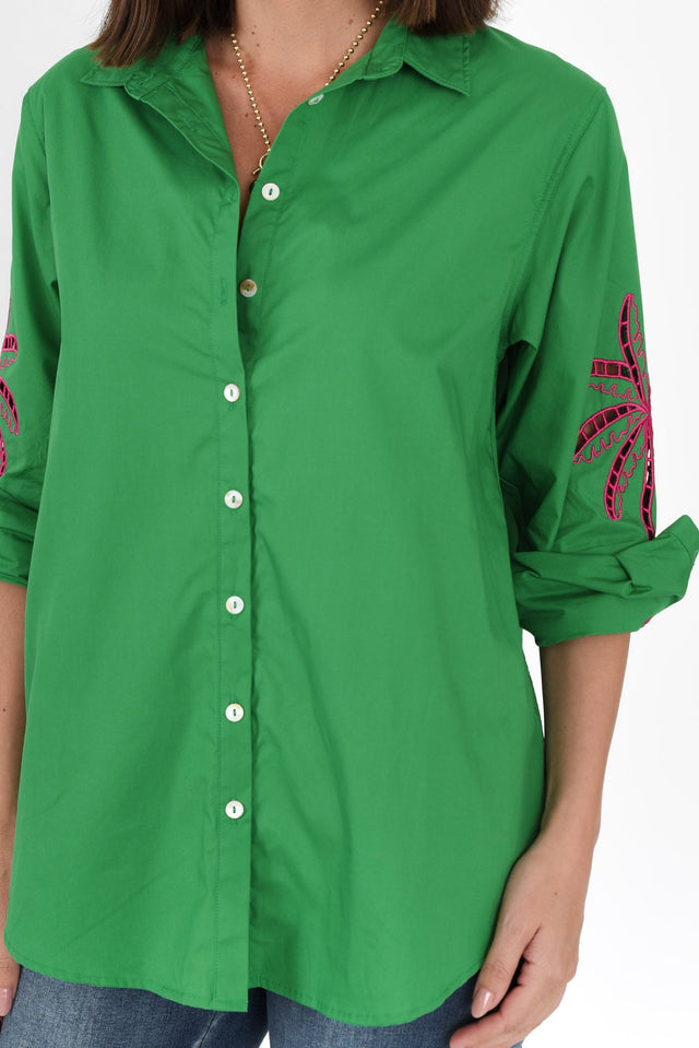 Briella Green Palm Cotton Shirt,Brunette model,alt text|model:MJ image 7