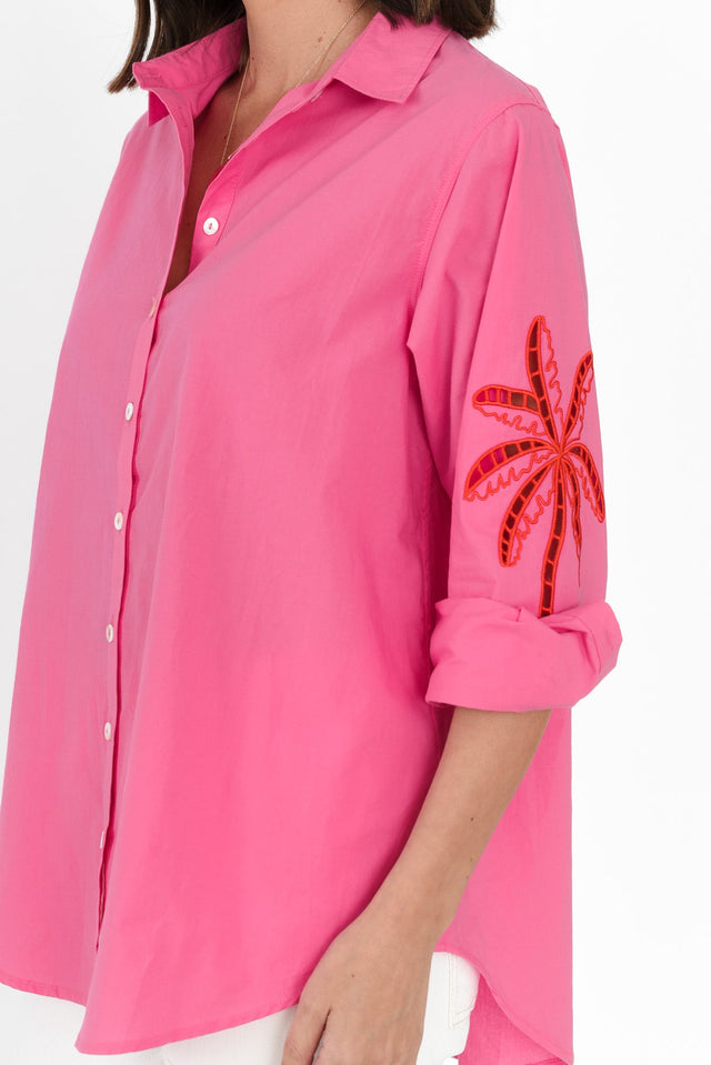 Briella Pink Palm Cotton Shirt,Brunette model,alt text|model:MJ image 6