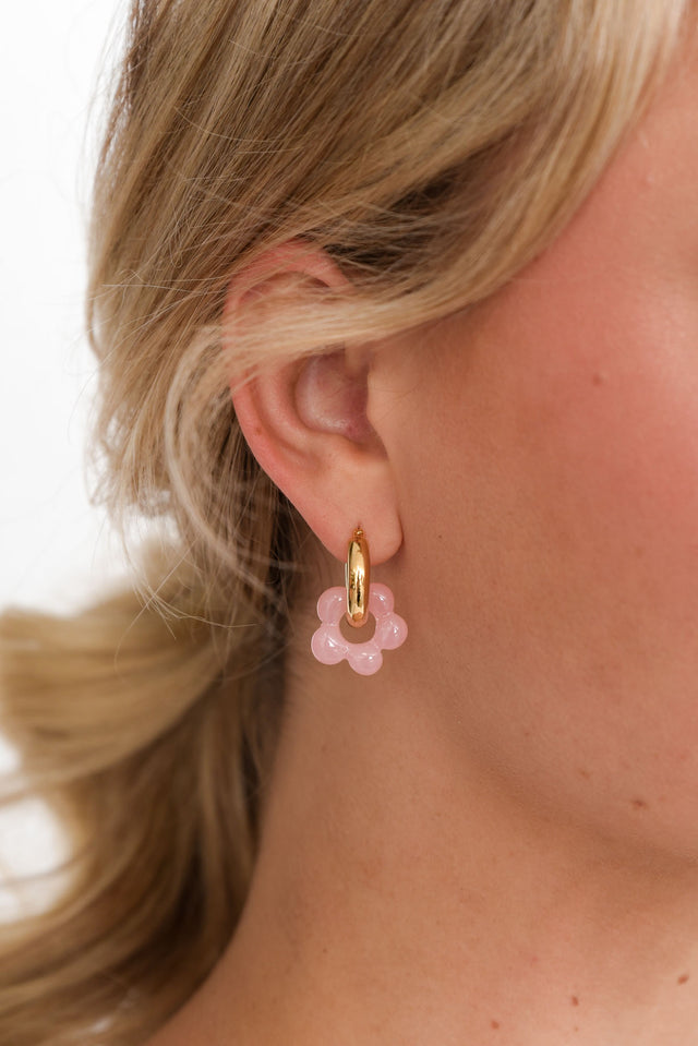 Briley Pink Flower Hoop Earrings image 1