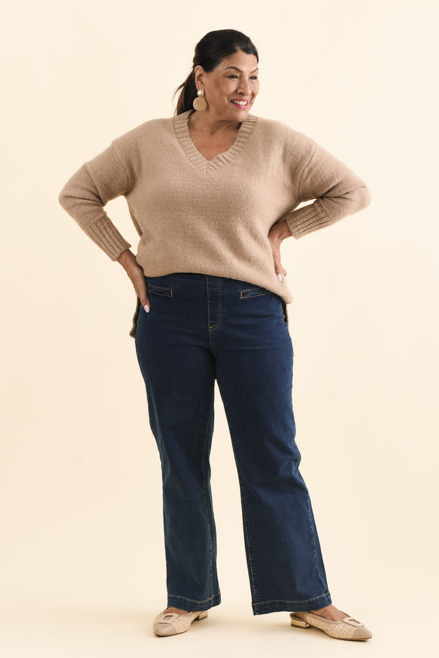 Maddy Dark Blue Straight Leg Jeans,Brunette model,alt text|model:Pilita image 11