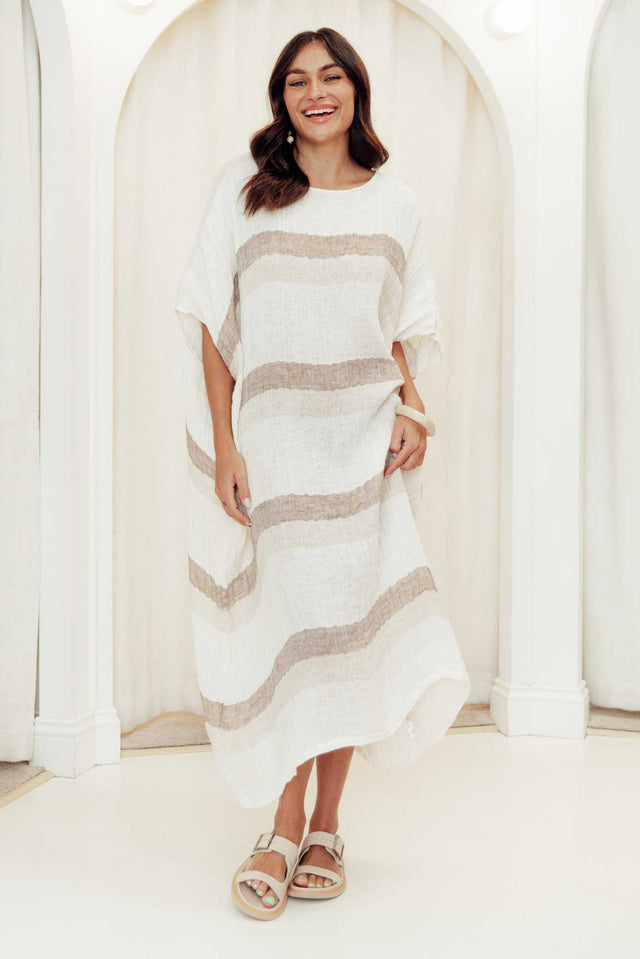 Brinley Beige Stripe Linen Dress image 1