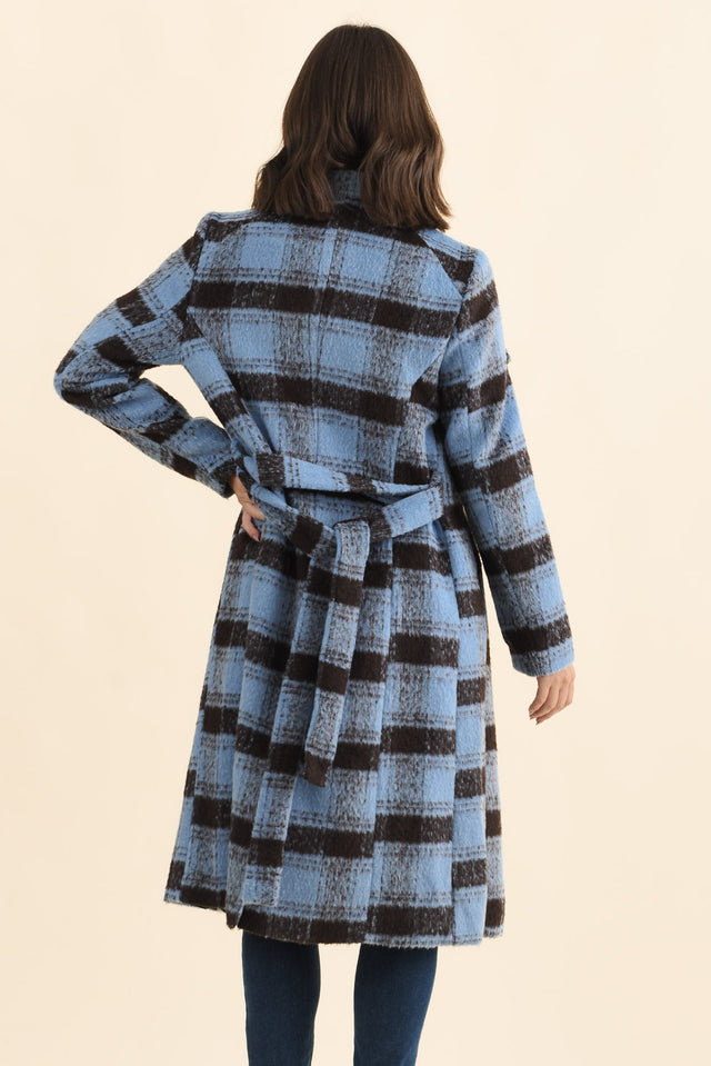 Britney Blue Check Collared Coat,Brunette model,alt text|model:MJ image 5