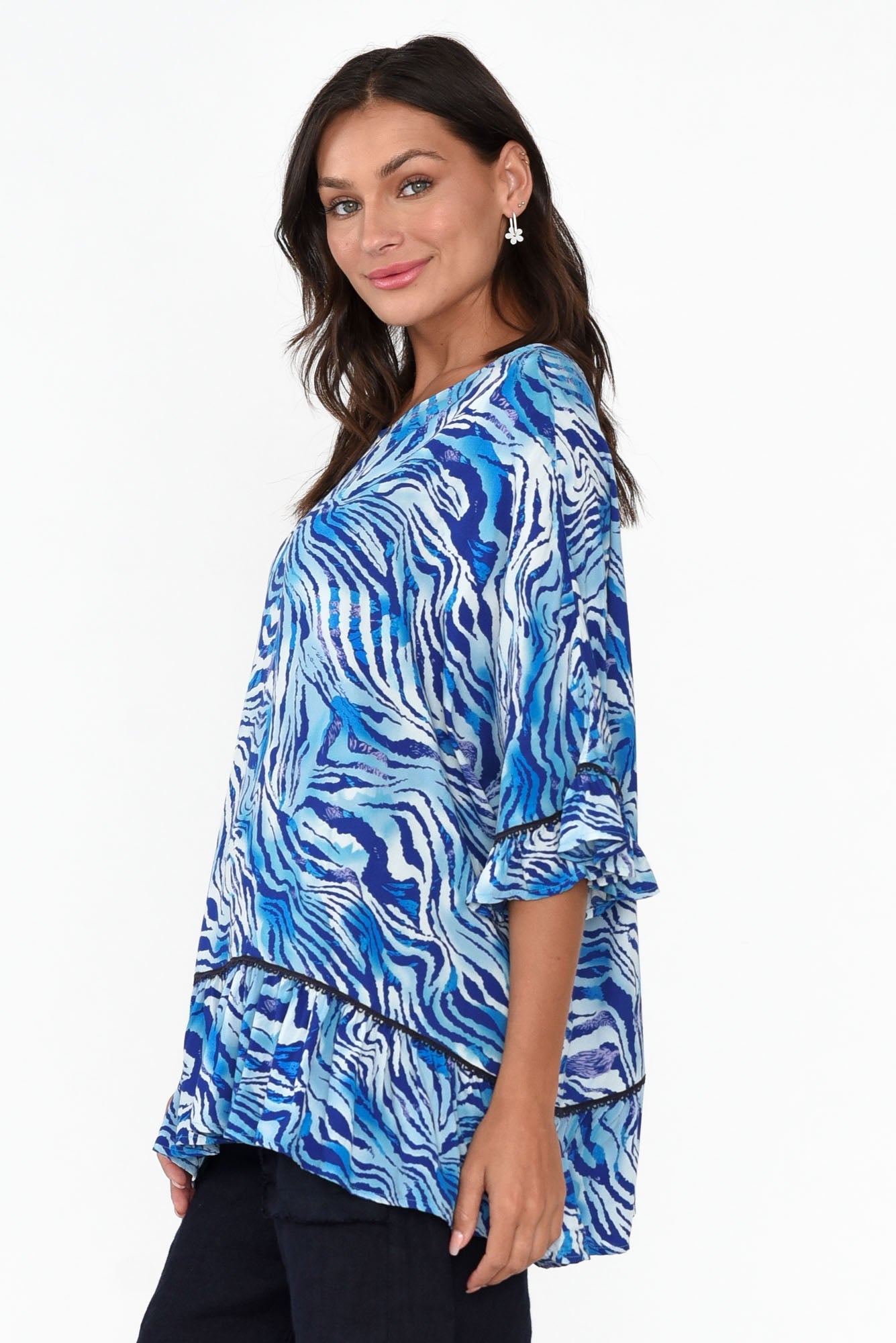 Brodie Blue Animal Frill Top Blue Bungalow NZ