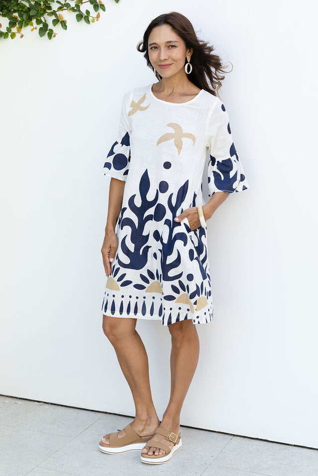 Bromley Cream Abstract Cotton Dress