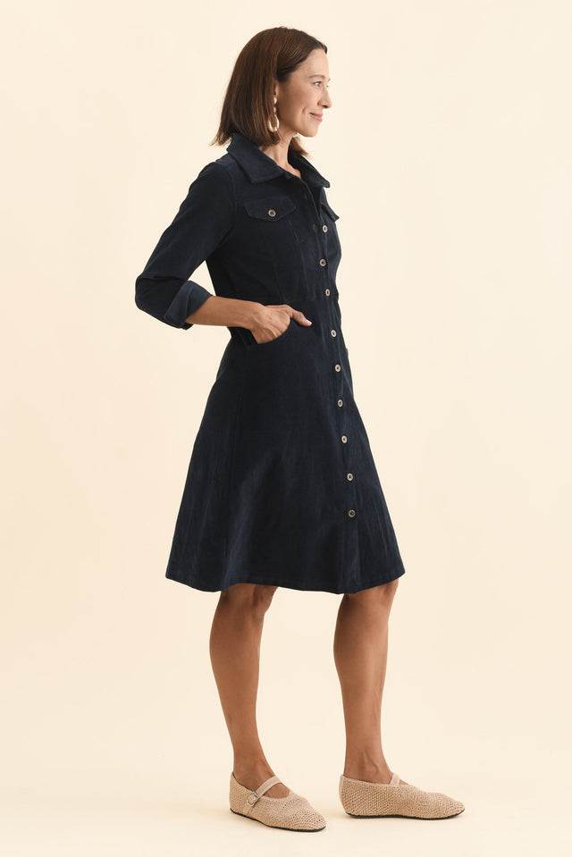 Bronwyn Navy Corduroy Button Dress,Brunette model,alt text|model:Cara image 4