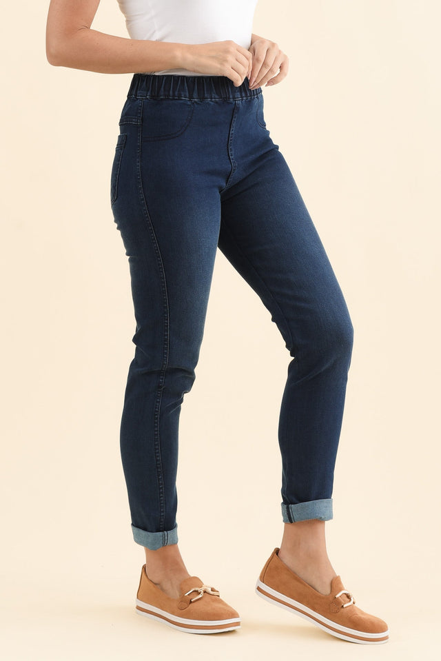 Brussel Blue Denim Stretch Jeans,Brunette model,alt text|model:MJ image 4