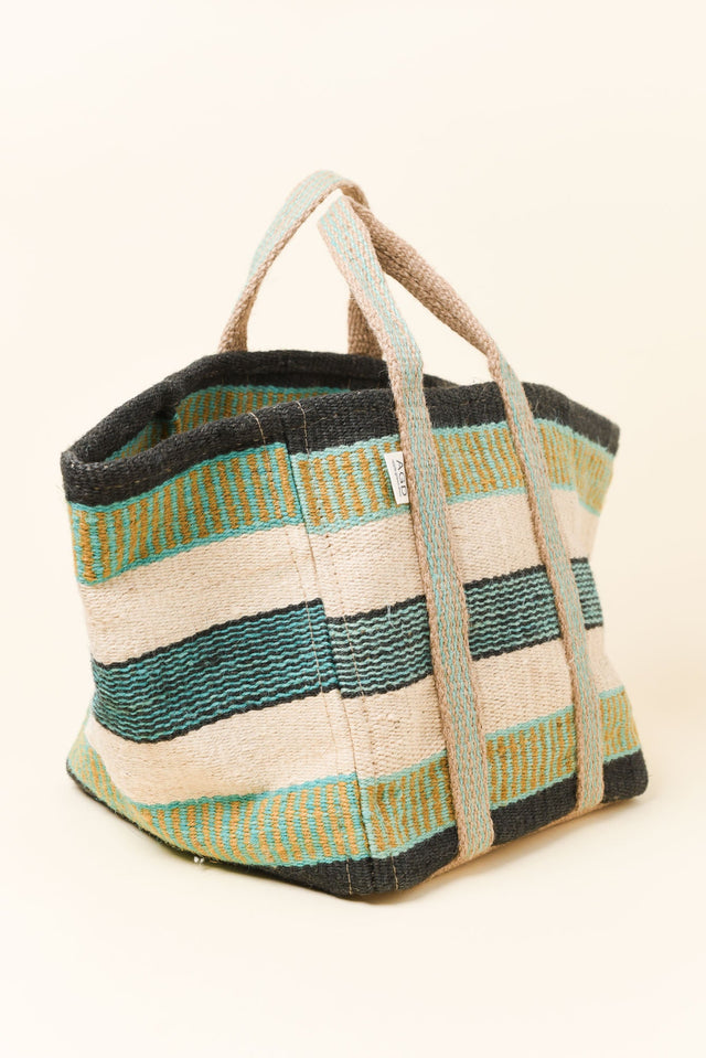 Burano Green Contrast Jute Tote Bag