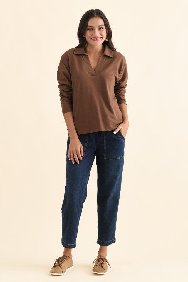 Butler Chocolate Collared Long Sleeve Top,Brunette model,alt text|model:Brontie image 7