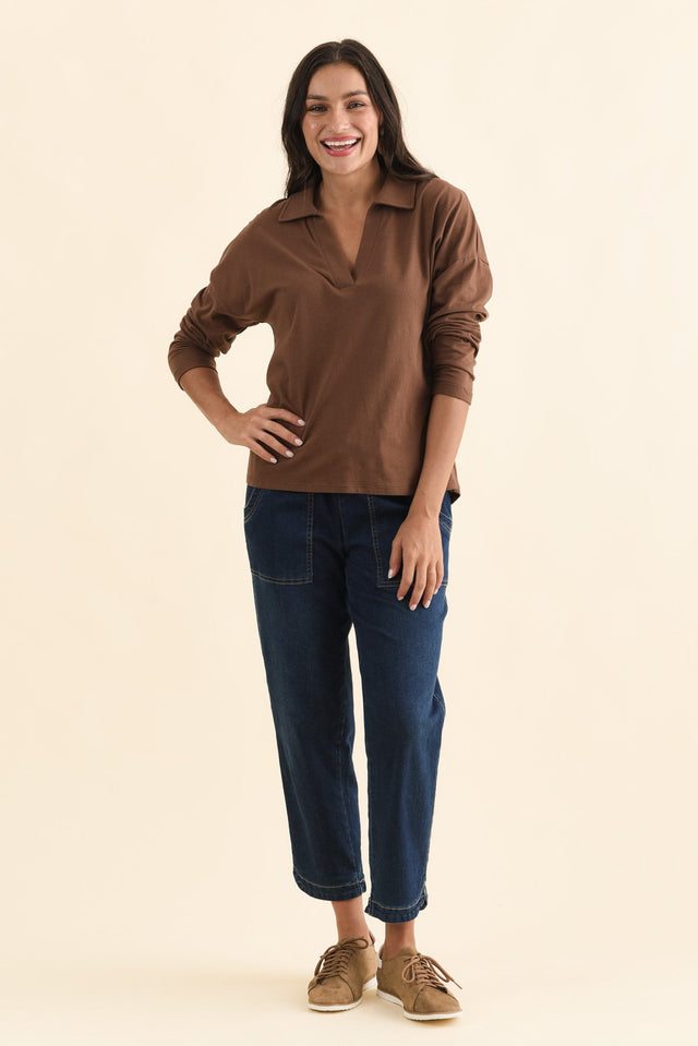 Butler Chocolate Collared Long Sleeve Top,Brunette model,alt text|model:Brontie image 3