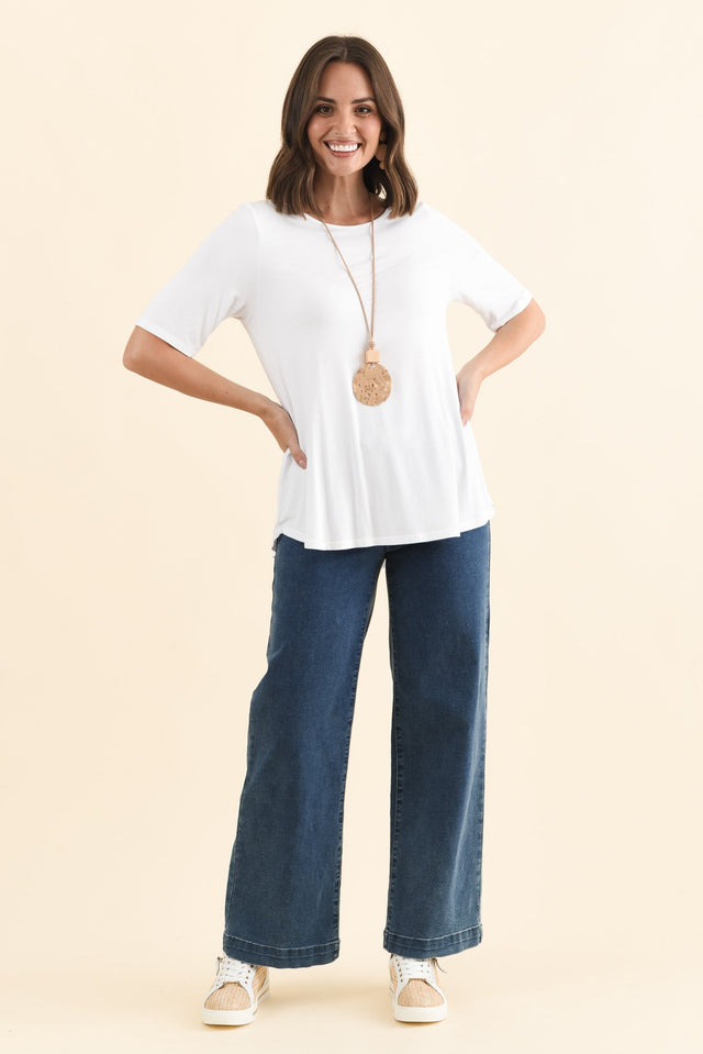 Buttery White Half Sleeve Top,Brunette model,alt text|model:MJ