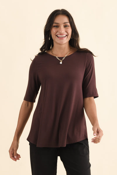 Buttery Wine Half Sleeve Top,Brunette model,alt text|model:Brontie