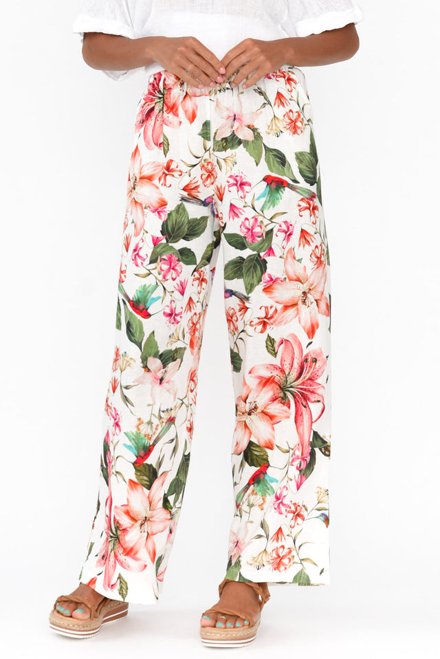 Caelia Pink Floral Linen Cotton Pants