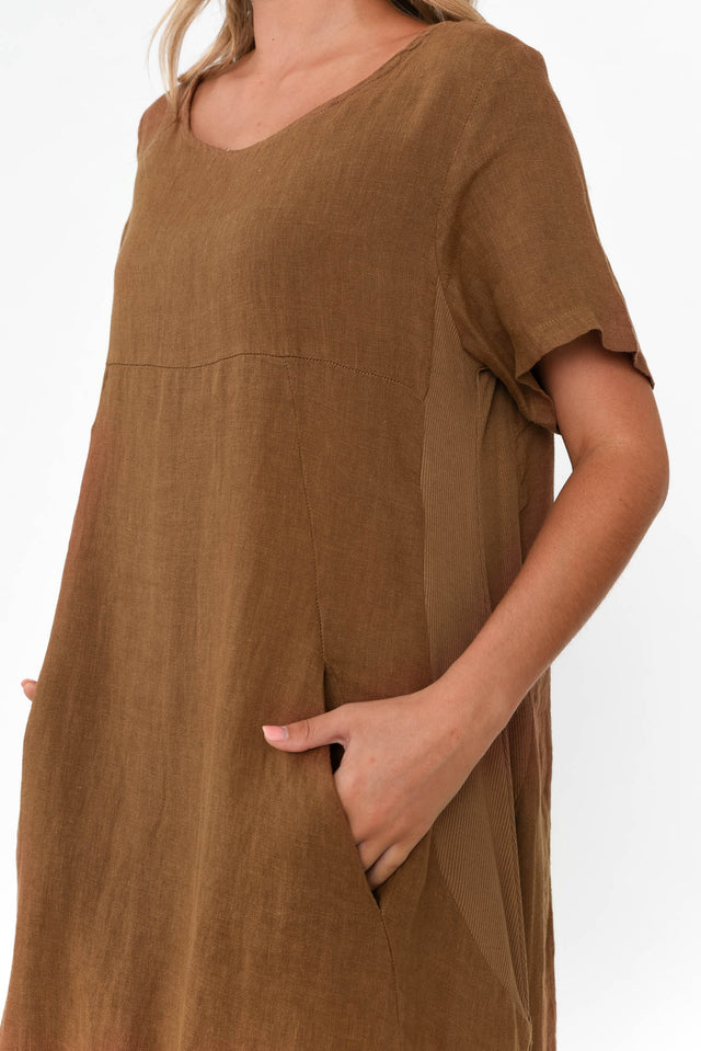 Calianna Mocha Linen Pocket Dress image 7
