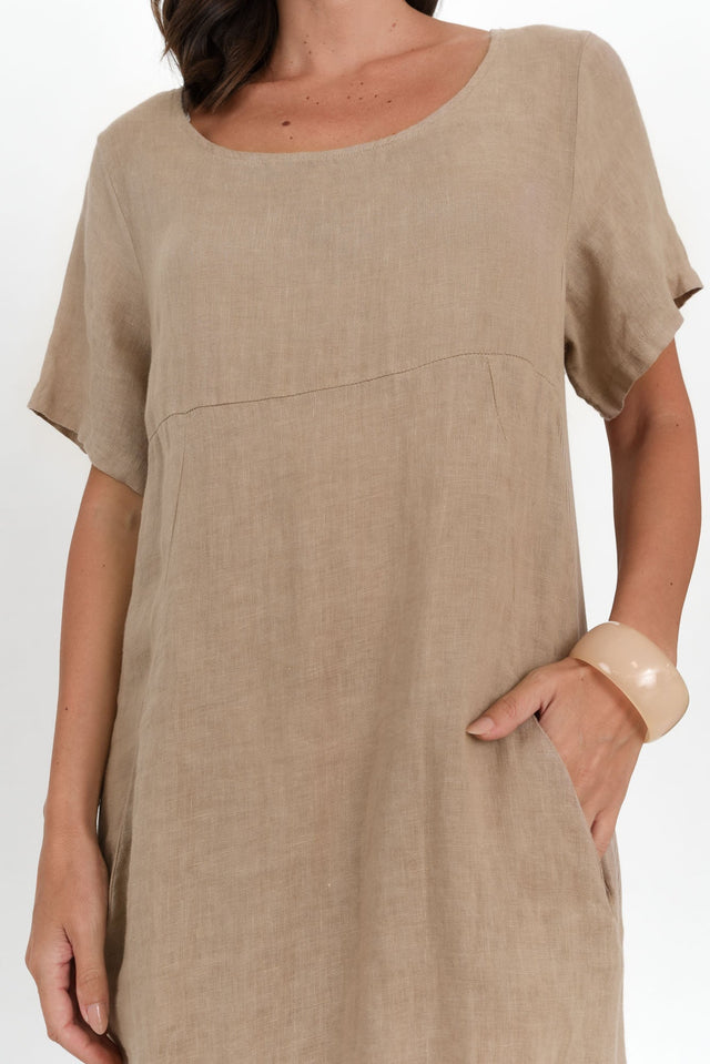 Calianna Taupe Linen Pocket Dress