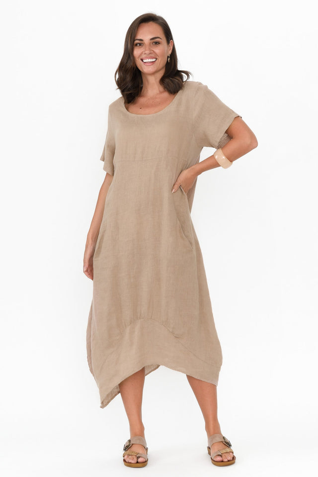 Calianna Taupe Linen Pocket Dress image 3