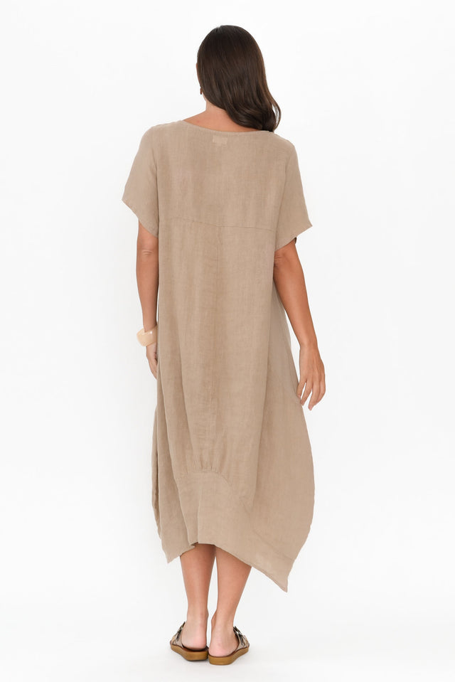Calianna Taupe Linen Pocket Dress