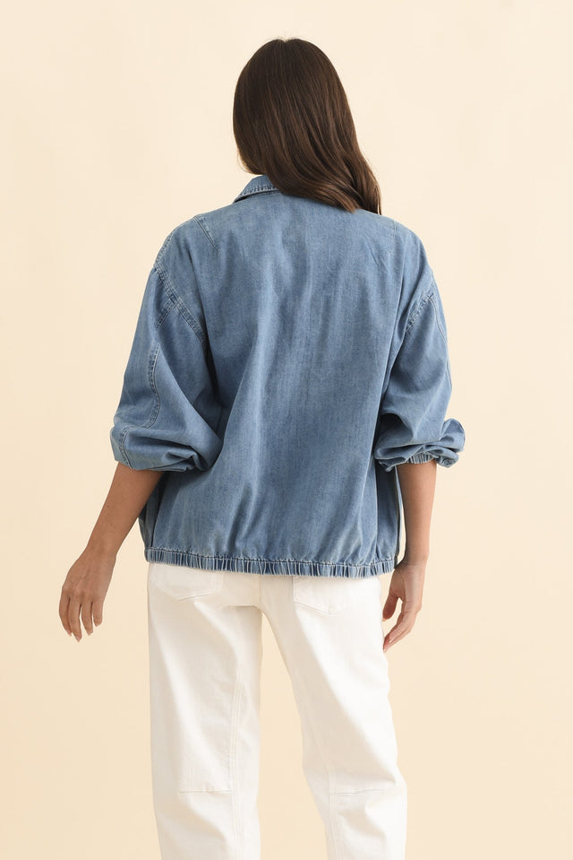 Callie Blue Denim Bomber Jacket,Brunette model,alt text|model:MJ image 6