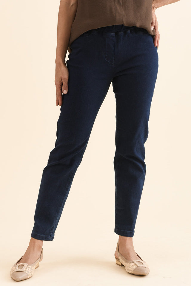 Callie Navy Cotton 7/8 Stretch Pants,Front,Brunette model,alt text|model:Cara