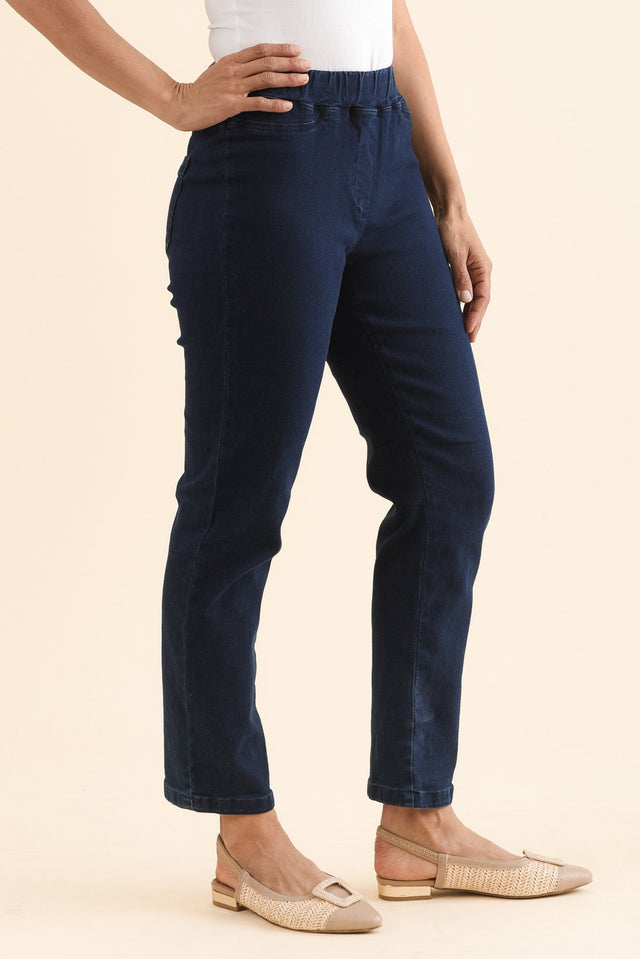 Callie Navy Cotton 7/8 Stretch Pants,Side,Brunette model,alt text|model:Cara image 7