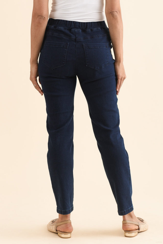 Callie Navy Cotton 7/8 Stretch Pants,Back,Brunette model,alt text|model:Cara image 8
