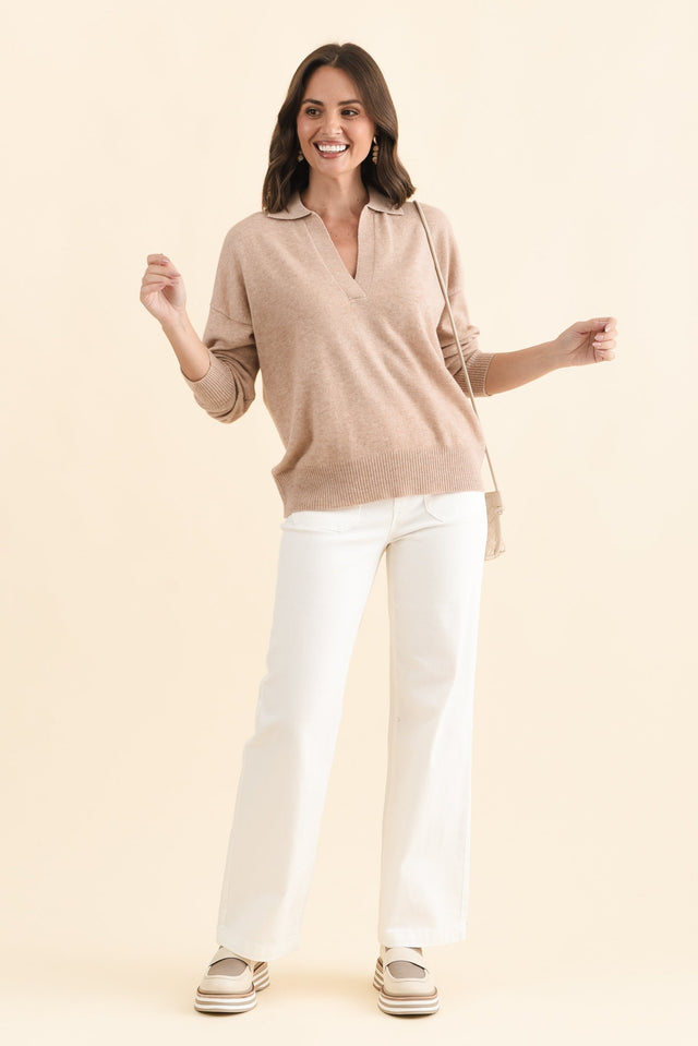 Camila Beige Wool Cashmere Jumper,Brunette model,alt text|model:MJ image 6