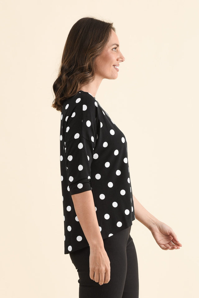 Camila Black Spot Bamboo Top,Side,Brunette model,alt text|model:MJ image 4