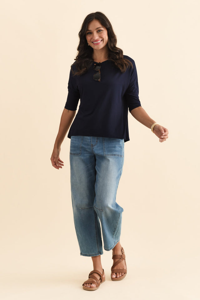 Camila Navy Bamboo Top,Brunette model,alt text|model:Brontie image 4