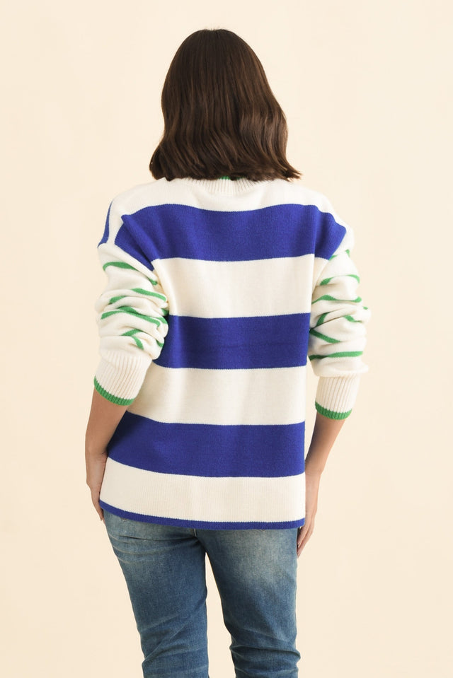 Camryn Blue Stripe Knit Jumper,Brunette model,alt text|model:MJ image 5