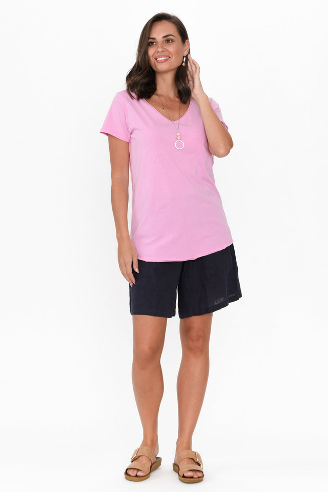 Candy Pink Cotton Fundamental Vee Tee