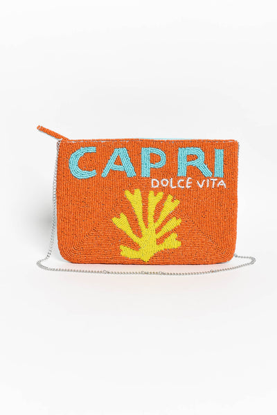 Capri Orange Beaded Clutch