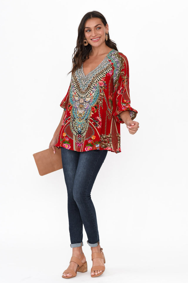 Capri Red Silk Gypsy Top