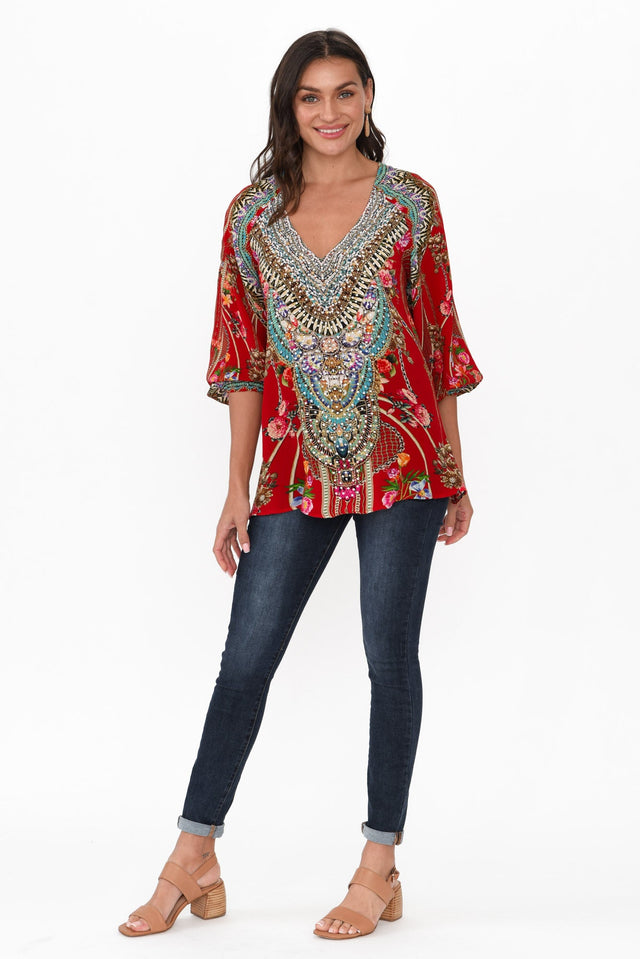 Capri Red Silk Gypsy Top