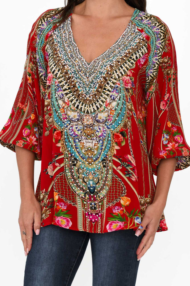 Capri Red Silk Gypsy Top