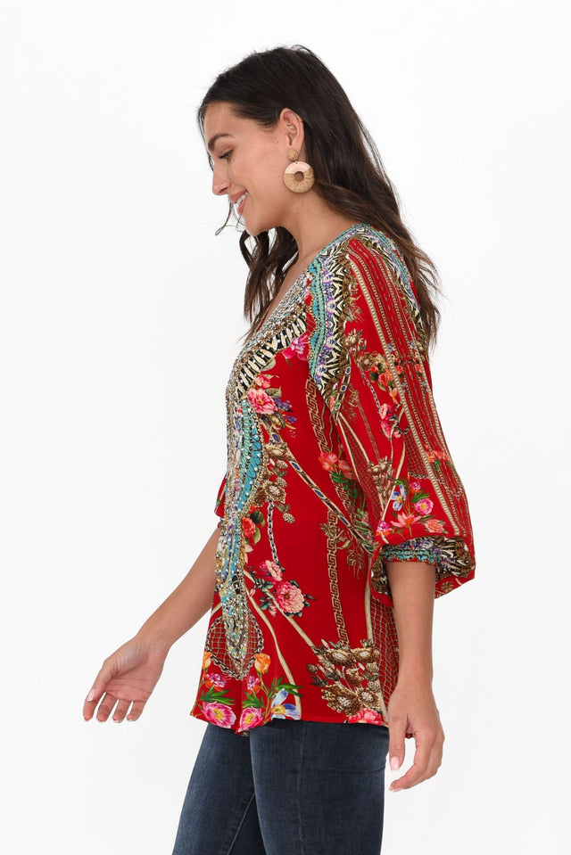 Capri Red Silk Gypsy Top