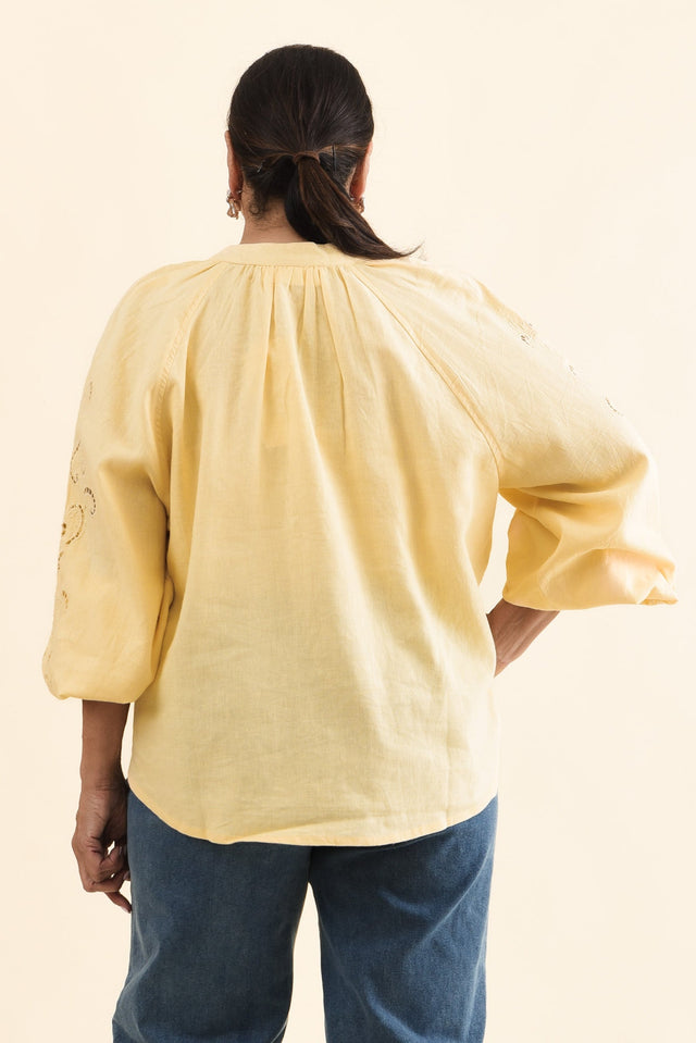 Carlson Cream Embroidered Blouse,Back,Brunette model,alt text|model:Pilita image 4