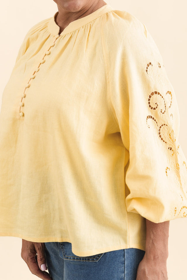 Carlson Cream Embroidered Blouse,Detail,Brunette model,alt text|model:Pilita image 5