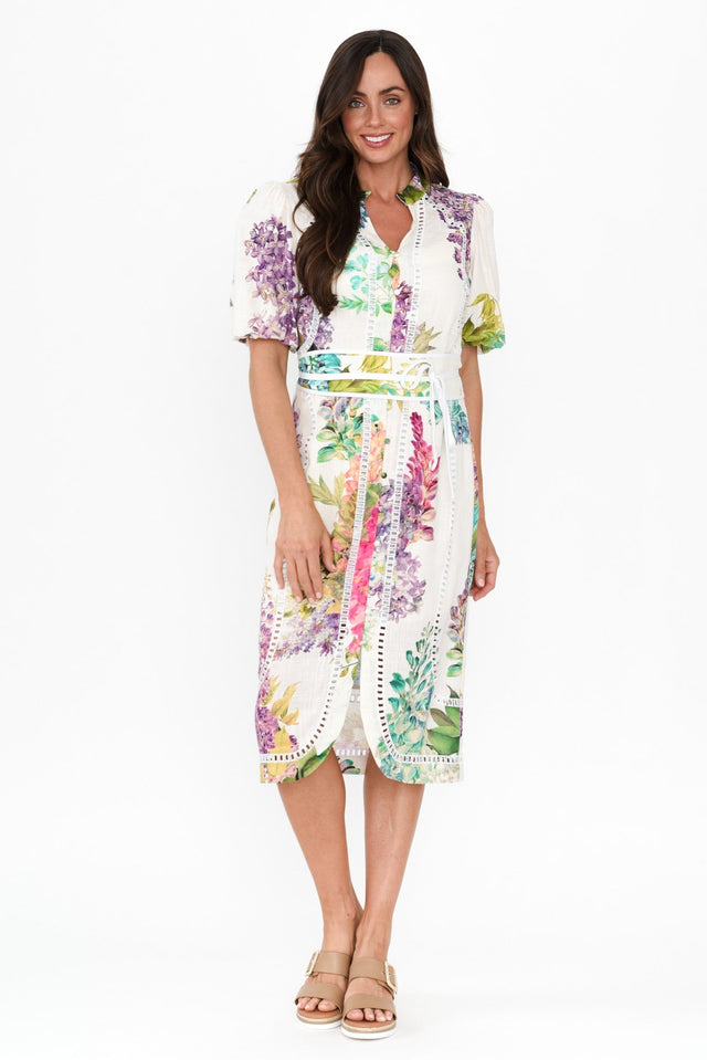 Carlyle Wisteria Alba Linen Blend Dress,Brunette model,alt text|model:Elouise image 3