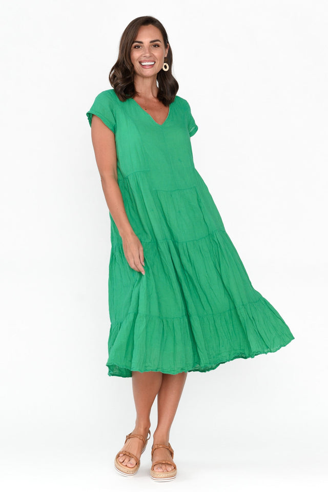 Carmen Green Crinkle Cotton Dress image 3