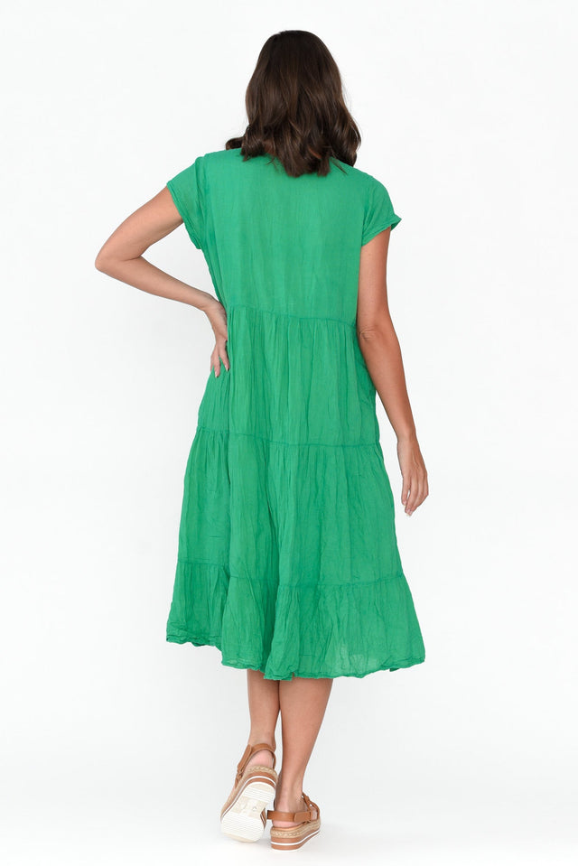 Carmen Green Crinkle Cotton Dress thumbnail 5