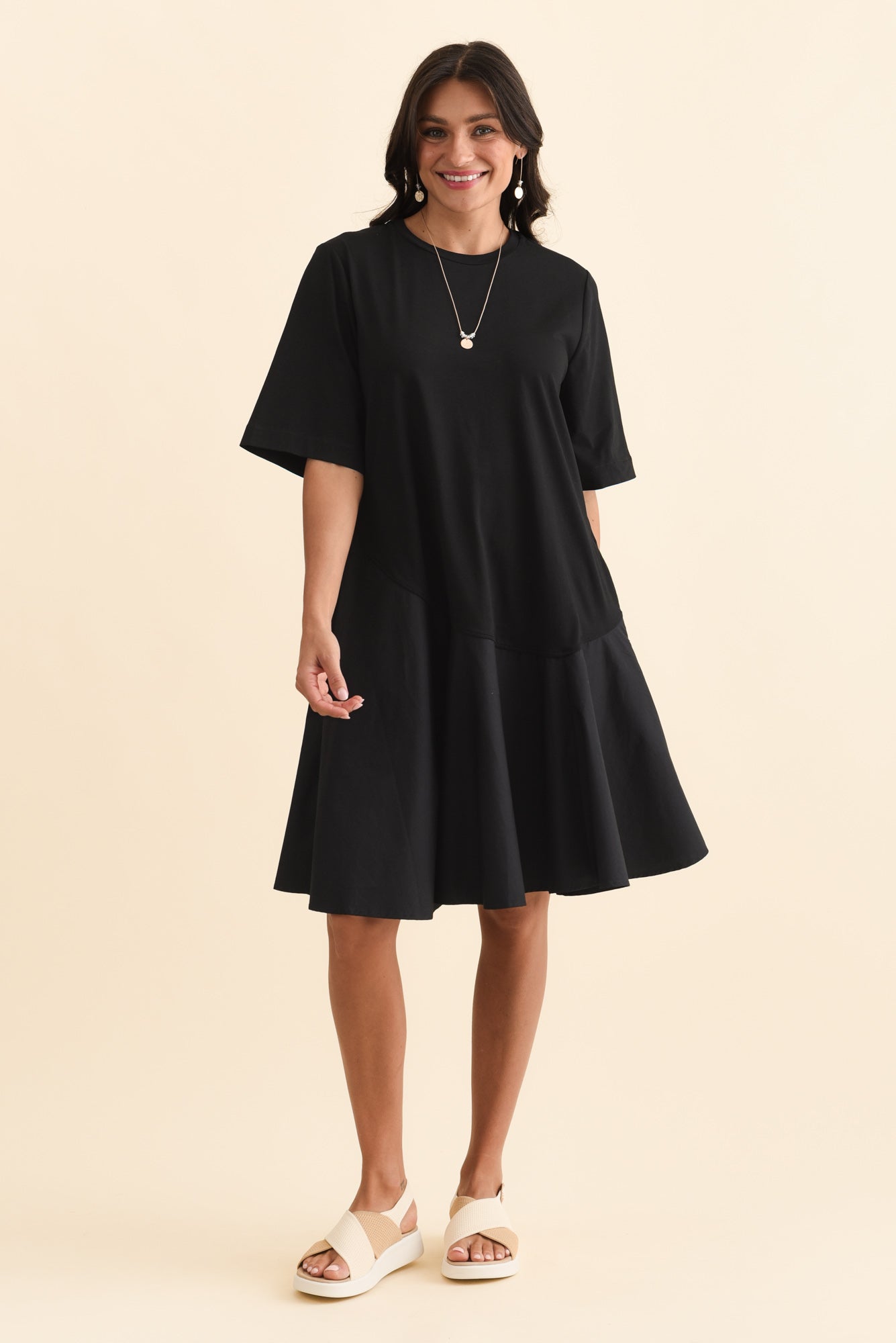 black cotton swing dress Black Swing Dress